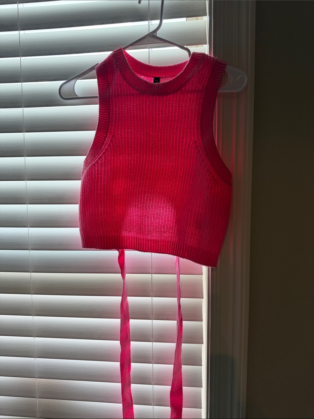 Ribbed Crop Tank Top - Neon Pink
